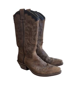 Abilene Boot Co Brown Leather Snip Toe Western Boots Tall Shaft Size 6.5 Women's